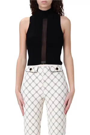 Elisabetta Franchi Tops, Dames, Zwart, S, Chique Zwarte Mouwloze Gebreide Top