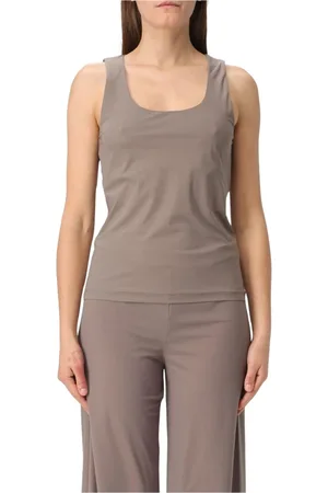 Maliparmi Tops, Dames, Grijs, L, Zwarte Tanktop, Elegante Stijl