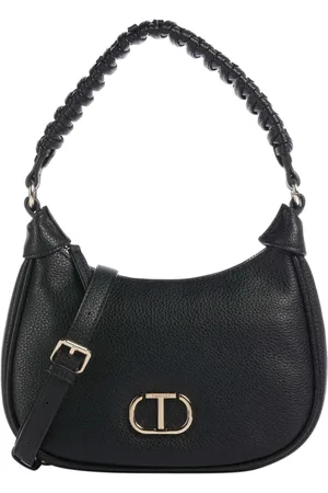 Twin-Set Tassen, Dames, Zwart, ONE Size, Leer, Zwarte schoudertas met ritssluiting