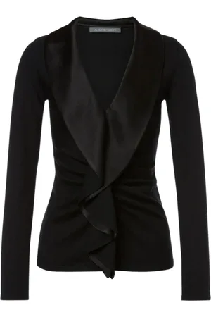 Alberta Ferretti Tops, Dames, Zwart, L, Wol, Zwarte Sweater met Ruches