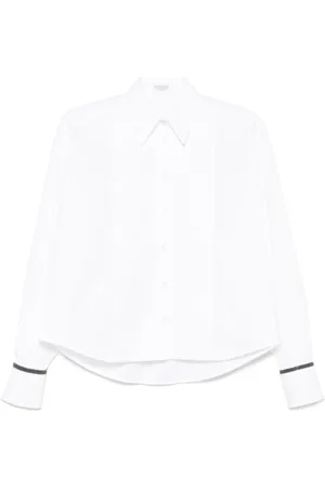 Brunello Cucinelli Blouses & Shirts, Dames, Wit, M, Katoen, Witte Klassieke Kraagshirt met Pintuck Detail