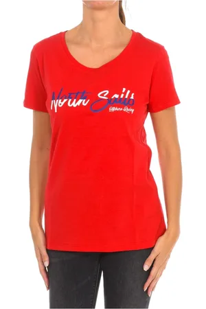 North Sails Tops, Dames, Rood, S, Katoen, T-shirt met korte mouwen en geribbelde halslijn