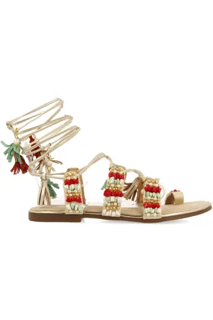 Gioseppo Schoenen, Dames, Veelkleurig, 36 EU, Boho Leren Sandaal met Kralen en Franjes