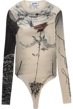 Jean Paul Gaultier Tops, Dames, Veelkleurig, S, Beige Mesh Panel Bodysuit
