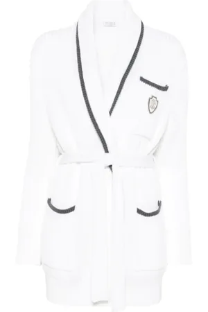 Brunello Cucinelli Truien, Dames, Wit, S, Katoen, Witte Cardigan met Logo Patch