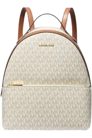 Michael Kors Tassen, Dames, Wit, ONE Size, Polyester, Rugzak met Handtekeningprint en Gouden Accenten