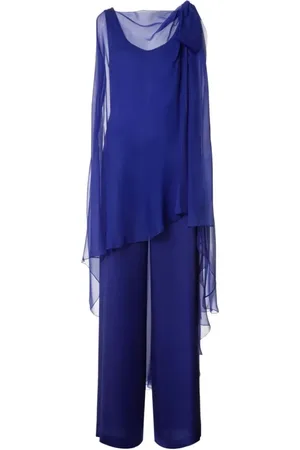 Alberta Ferretti Jumpsuits & Playsuits, Dames, Blauw, S, Blauwe Asymmetrische Rechte Pijp Jurk