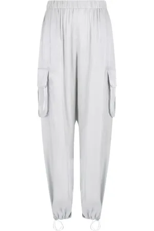 Emporio Armani Broeken, Dames, Grijs, XS, Glitter Satin Cargo Broek