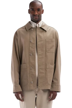 Eden Park Jassen, Heren, Bruin, M, Katoen, Katoenen stretch zand overshirt met opgestikte zakken
