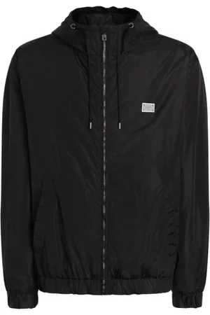 Dolce & Gabbana Jassen, Heren, Zwart, L, Zwarte Bomberjack met Logo Plaque