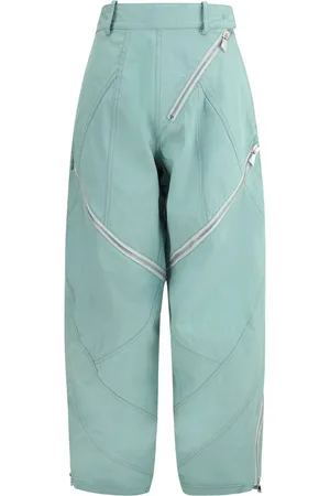 The Attico Broeken, Dames, Blauw, 2Xs, Katoen, Moderne katoenen broek met asymmetrische rits