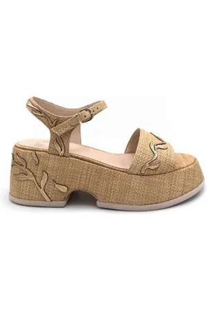 Jeannot Schoenen, Dames, Geel, 38 EU, Leer, Natuurlijke Stof Sleehak Sandaal