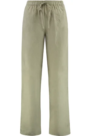120% Lino Broeken, Dames, Groen, XS, Linnen, Linnen trekkoord taille broek