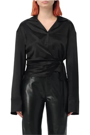 Nanushka Blouses & Shirts, Dames, Zwart, M, Zwarte Wrap Shirt Relaxte Pasvorm