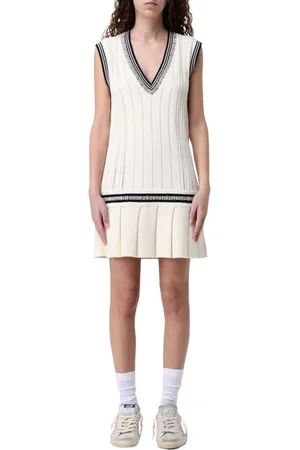 Golden Goose Kleedjes, Dames, Wit, S, Katoen, Witte Gebreide Mini Jurk met Geplooide Rok