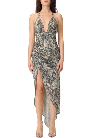 Roberto Cavalli Kleedjes, Dames, Bruin, S, Elegant Leopard Print Midi Dress