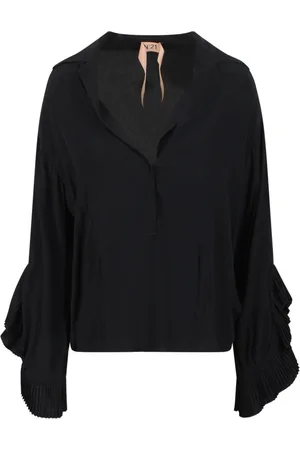 Nº21 Blouses & Shirts, Dames, Zwart, L, Blouse met gerimpeld detail en gerimpelde manchetten