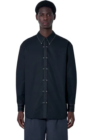 LEMAIRE Overhemden, unisex, Zwart, L, Katoen, Metalen Versierde Overhemd