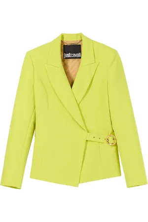 Roberto Cavalli Jassen, Dames, Groen, M, Polyester, Gestructureerde zuurgroene jas met slangedetail