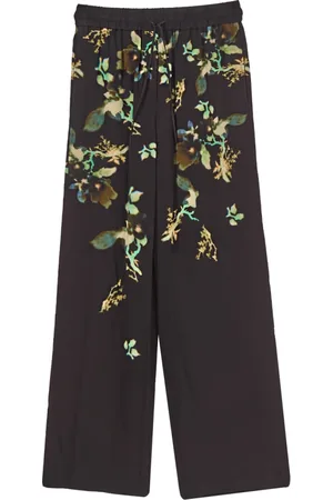 Paul Smith Broeken, Dames, Zwart, M, Polyester, Wijde Pijp Bloemenprint Broek