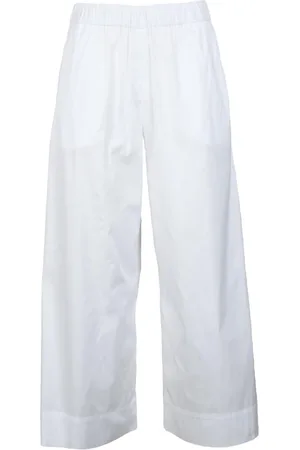Max Mara Broeken, Dames, Wit, L, Katoen, Wijde Strandkleding Broek Esperia