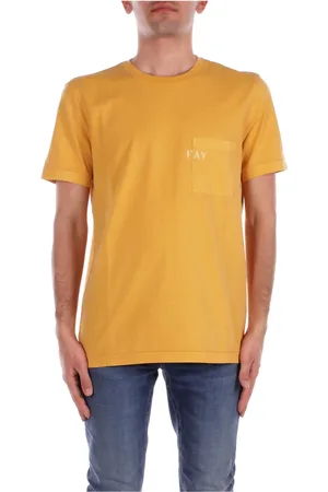 FAY Tops, Heren, Geel, M, Katoen, Donkergele T-shirt met Voorzak