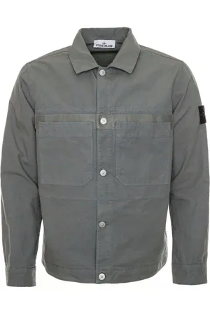 Stone Island Jassen, Heren, Grijs, M, Katoen, Kent Collar Overshirt