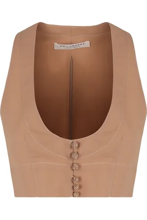 Serafini Jassen, Dames, , S, Katoen, Stijlvolle Single-Breasted Vest met Zichtbare Stiksels