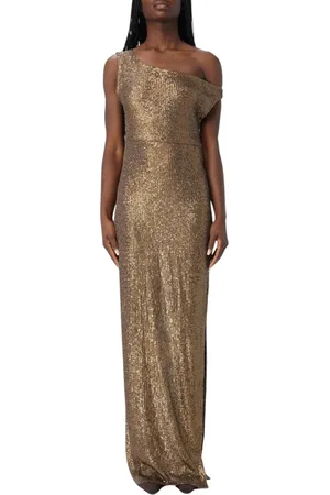 Norma Kamali Kleedjes, Dames, Geel, S, Pailletten, Gouden Paillet Maxi Jurk