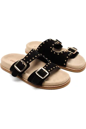 Gioseppo Schoenen, Dames, Zwart, 41 EU, Leer, Studded leren sandaal met dubbele gesp