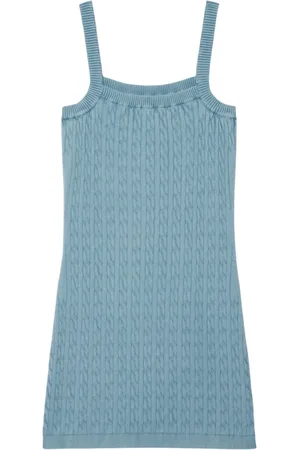 Lacoste Kleedjes, Dames, Blauw, S, Katoen, Blauwe Mouwloze Gevlochten Gebreide Jurk