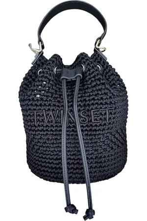 Twin-Set Tassen, Dames, Zwart, ONE Size, Zwarte emmertas met natuurlijk ontwerp