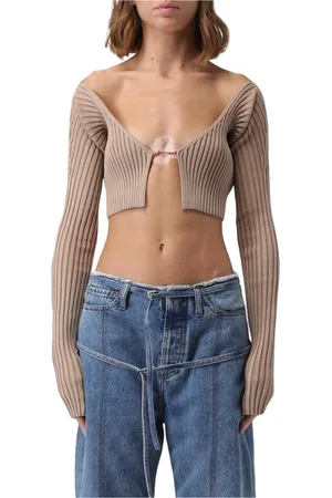Jacquemus Truien, Dames, , M, Zwarte Geribbelde Gebreide Vest