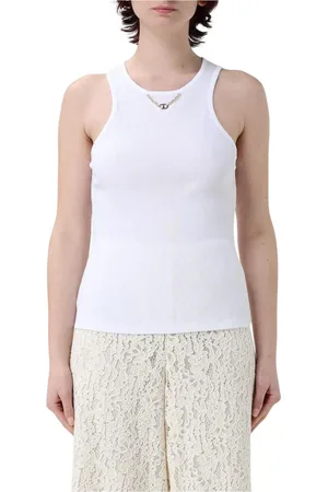 Twin-Set Tops, Dames, Wit, XS, Katoen, Geribbelde Mouwloze Tanktop Wit Vrouw