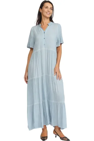 2-Biz Kleedjes, Dames, Blauw, 2Xl, Blauwe Jurk met Halve Mouwen en Ruches