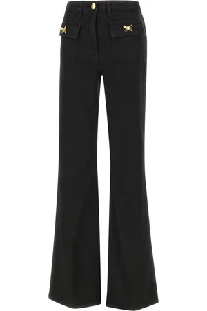 Elisabetta Franchi Jeans, Dames, Zwart, W25, Katoen, Zwarte Katoenen Garment Dyed Flared Jeans