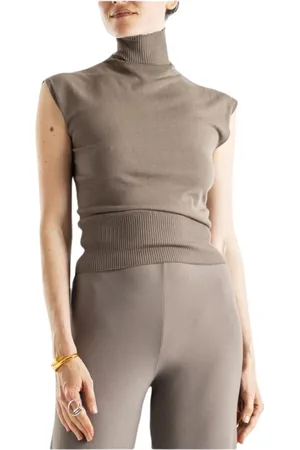 Rick Owens Truien, Dames, , S, Polyester, Taupe Gebreide Top met Turtleneck