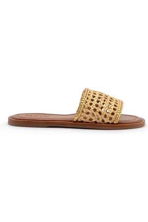 Inuovo Schoenen, Dames, Geel, 41 EU, Leer, Gouden leren sandalen Gevlochten band
