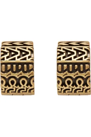 Marc Jacobs Accessoires, Dames, Geel, ONE Size, Gouden Monogram Hoepel Oorbellen Gegraveerd Logo