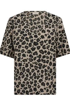 Freequent Tops, Dames, Veelkleurig, L, Linnen, Luipaardprint T-shirt