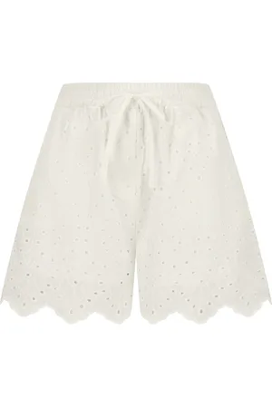 Nicowa Korte broeken, Dames, Wit, XL, Katoen, Geborduurde katoenen shorts