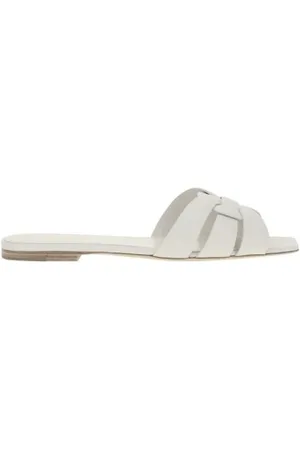 Saint Laurent Schoenen, Dames, Wit, 36 1/2 EU, Geweven Blokhak Sandalen