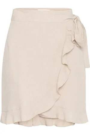 INWEAR Rokken, Dames, , L, Linnen, Wikkelskirt met Ruchedetails
