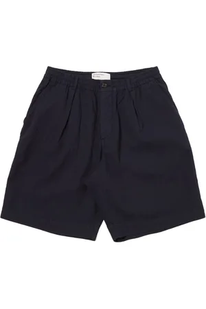 Universal Works Korte broeken, Heren, Blauw, W34, Katoen, Navy Geplooide Track Shorts