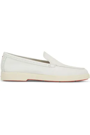 santoni Schoenen, Dames, Wit, 38 1/2 EU, Leer, Witte Leren Instaploafers