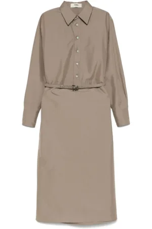 Fendi Kleedjes, Dames, Bruin, S, Katoen, Taupe Bruine Overhemdjurk met Riem