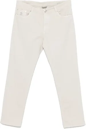 Brunello Cucinelli Broeken, Heren, , L, Katoen, Ecru Twill Broek met Knoopsluiting