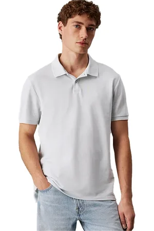 Calvin Klein Tops, Heren, Grijs, 2Xl, Katoen, Polo T-shirts met korte mouwen in Wit
