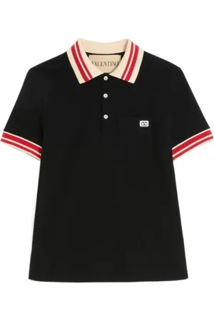 VALENTINO Tops, Heren, Zwart, S, Gestreept knoop-up poloshirt