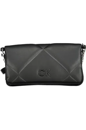 Calvin Klein Tassen, Dames, Zwart, ONE Size, Katoen, Zwarte Katoenen Handtas met Kettinghengsel